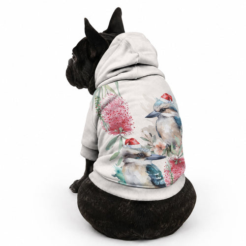 Australia Christmas Pet Hoodie Jolly Kookaburra Bottlebrush Watercolor