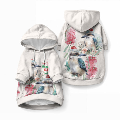 Australia Christmas Pet Hoodie Jolly Kookaburra Bottlebrush Watercolor