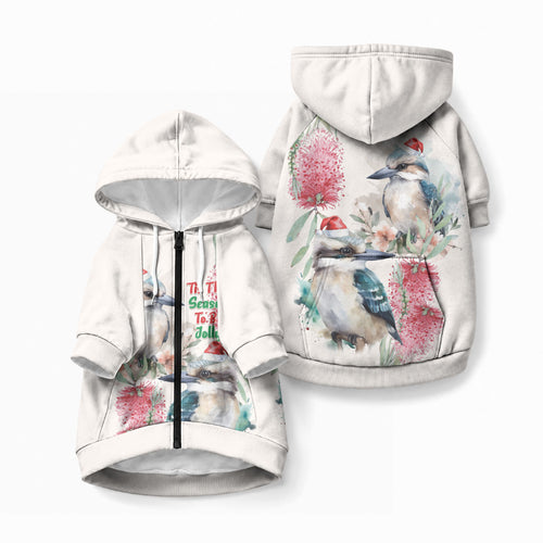 Australia Christmas Pet Hoodie Jolly Kookaburra Bottlebrush Watercolor