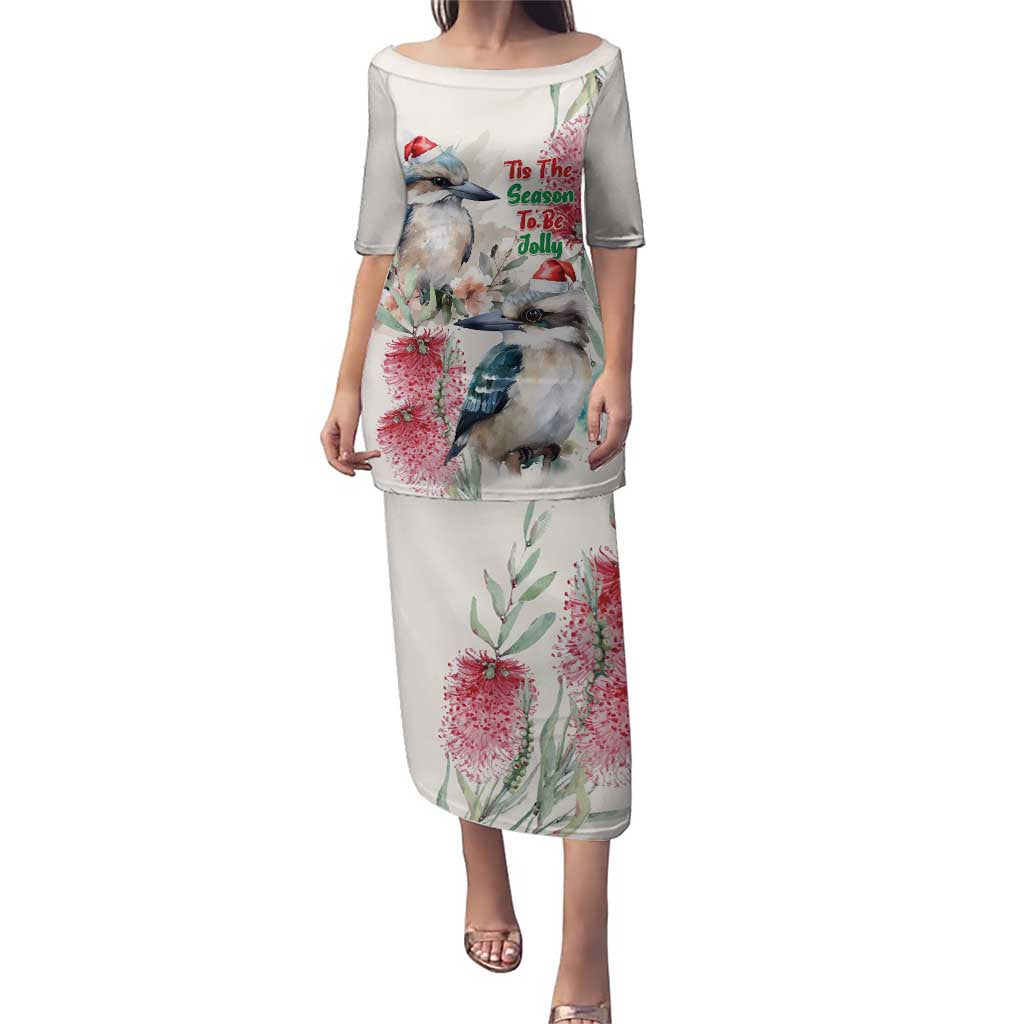 Australia Christmas Puletasi Jolly Kookaburra Bottlebrush Watercolor - Aussie Hoodie