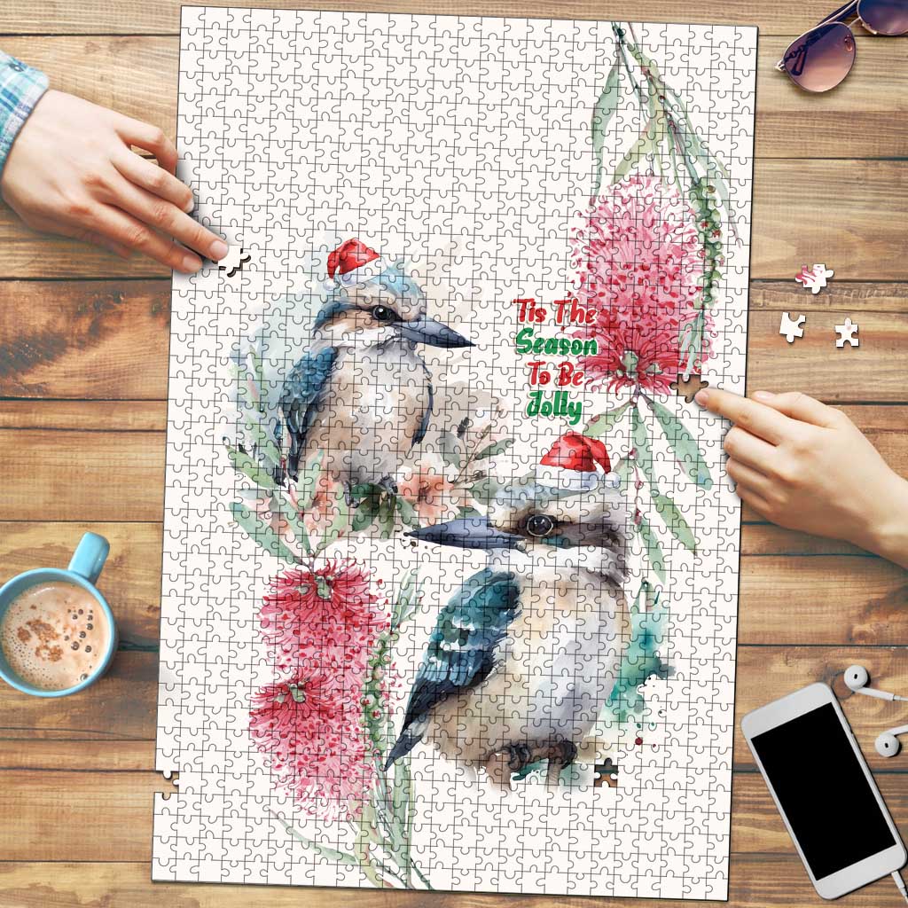 Australia Christmas Puzzle Jolly Kookaburra Bottlebrush Watercolor - Aussie Hoodie
