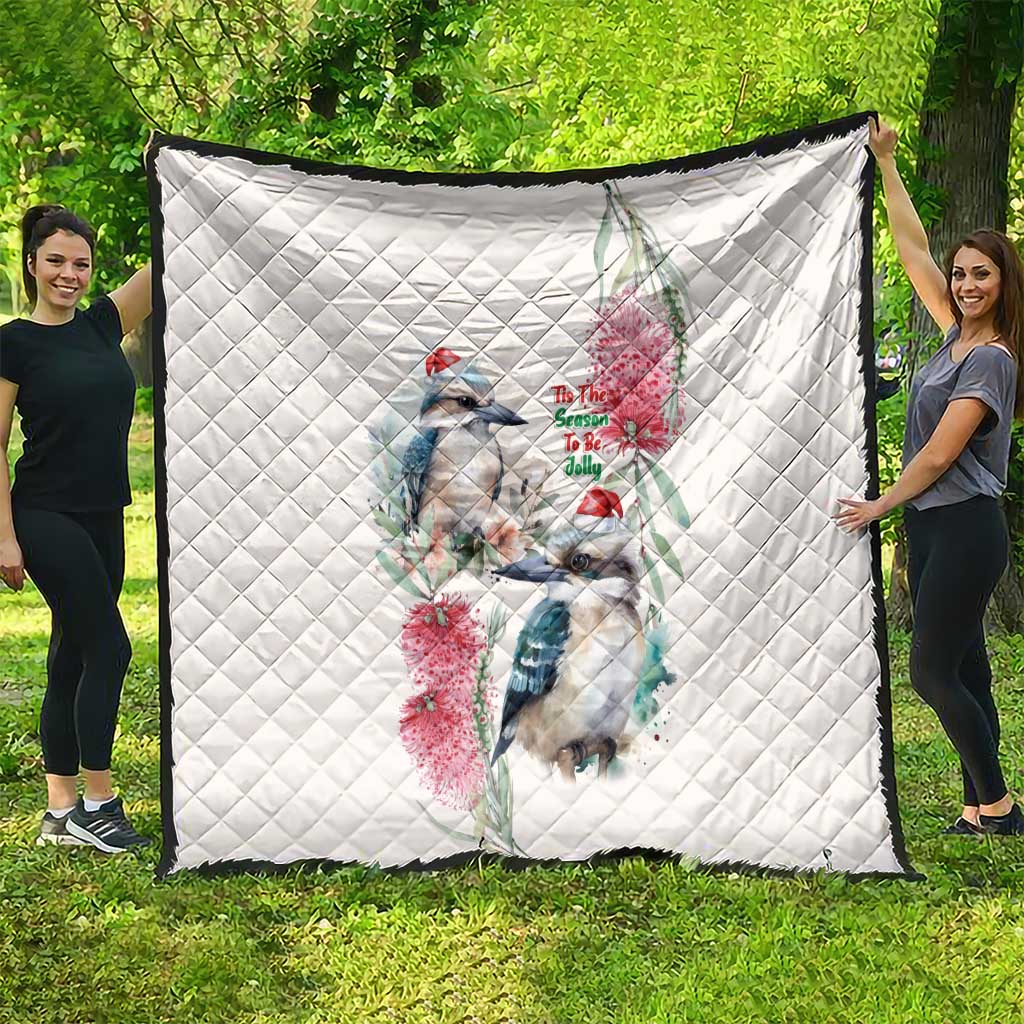 Australia Christmas Quilt Jolly Kookaburra Bottlebrush Watercolor - Aussie Hoodie