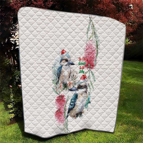 Australia Christmas Quilt Jolly Kookaburra Bottlebrush Watercolor - Aussie Hoodie