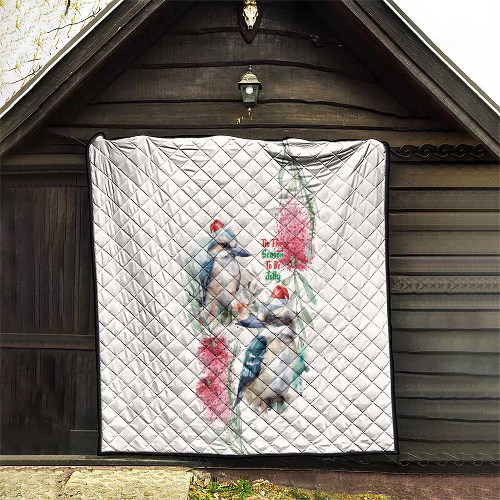 Australia Christmas Quilt Jolly Kookaburra Bottlebrush Watercolor - Aussie Hoodie