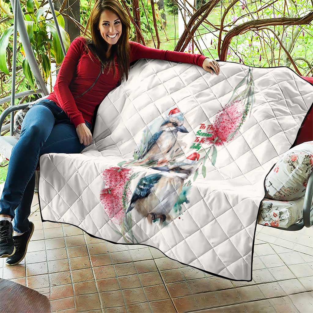 Australia Christmas Quilt Jolly Kookaburra Bottlebrush Watercolor - Aussie Hoodie