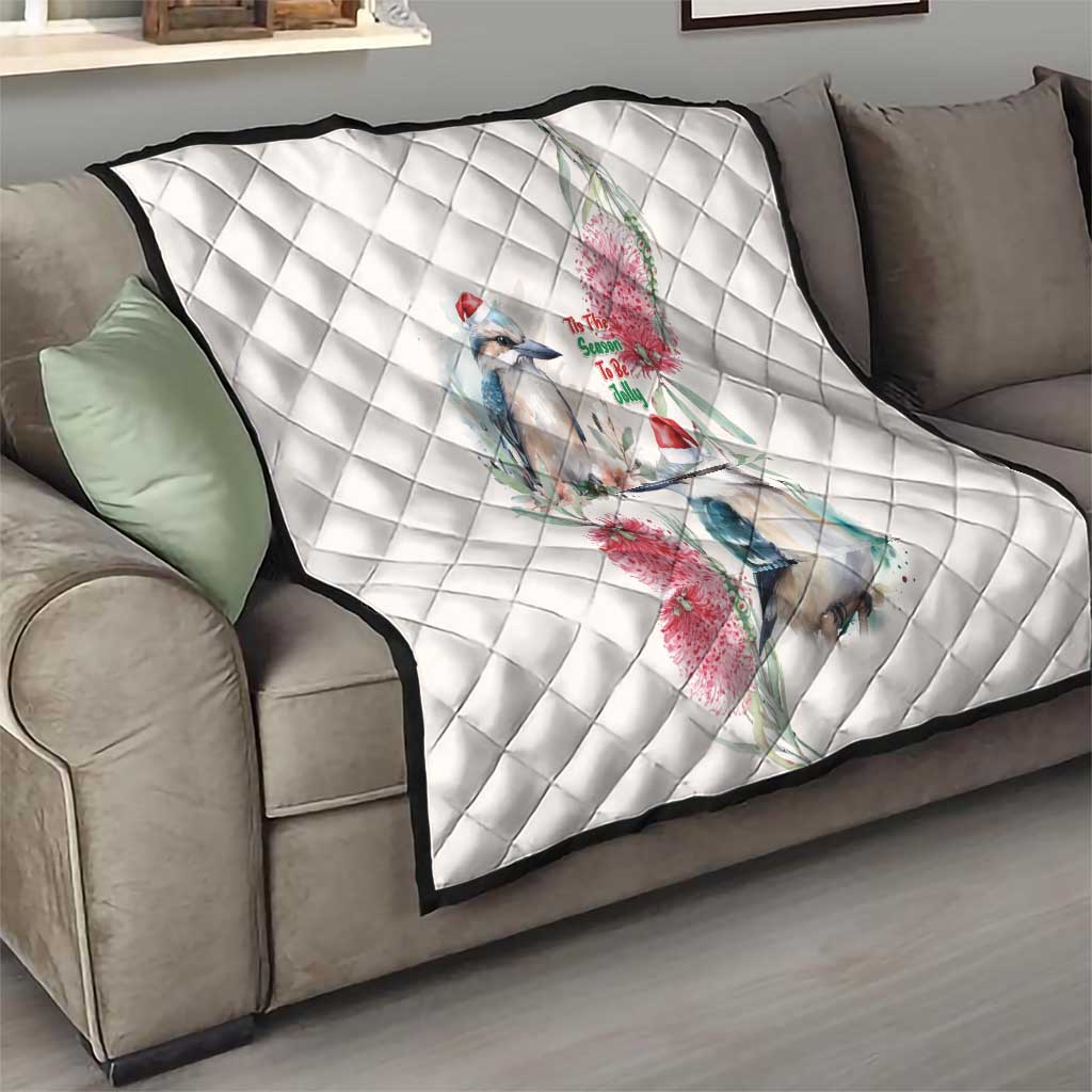 Australia Christmas Quilt Jolly Kookaburra Bottlebrush Watercolor - Aussie Hoodie