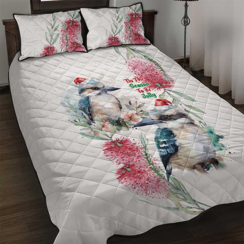 Australia Christmas Quilt Bed Set Jolly Kookaburra Bottlebrush Watercolor - Aussie Hoodie