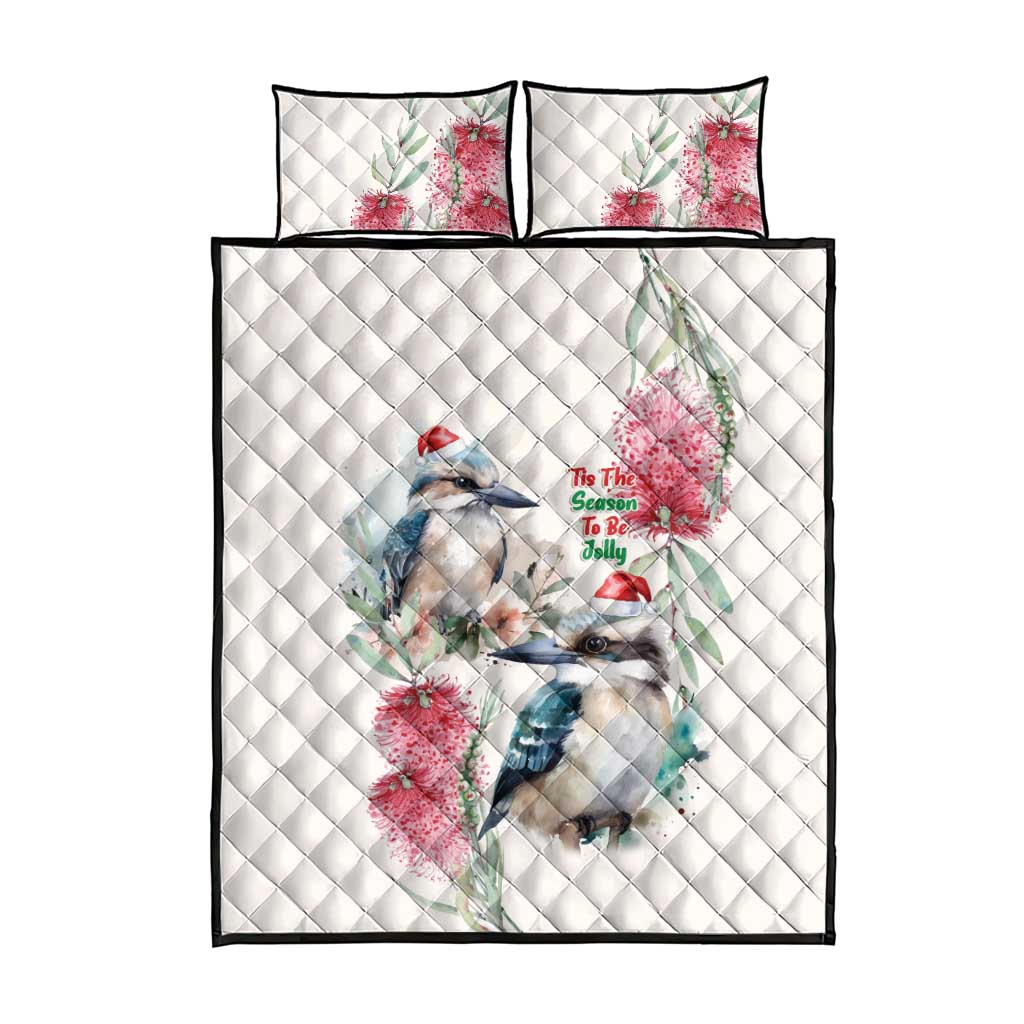 Australia Christmas Quilt Bed Set Jolly Kookaburra Bottlebrush Watercolor - Aussie Hoodie
