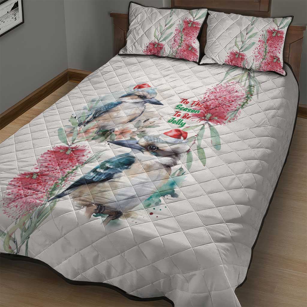 Australia Christmas Quilt Bed Set Jolly Kookaburra Bottlebrush Watercolor - Aussie Hoodie