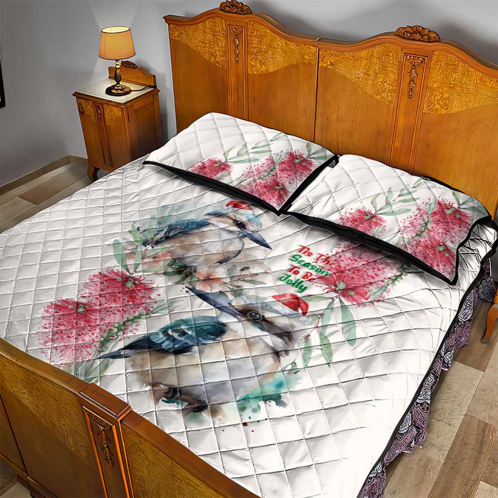 Australia Christmas Quilt Bed Set Jolly Kookaburra Bottlebrush Watercolor - Aussie Hoodie