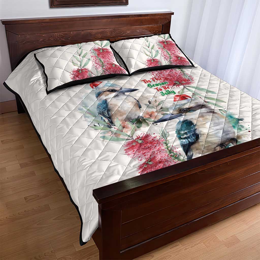 Australia Christmas Quilt Bed Set Jolly Kookaburra Bottlebrush Watercolor - Aussie Hoodie