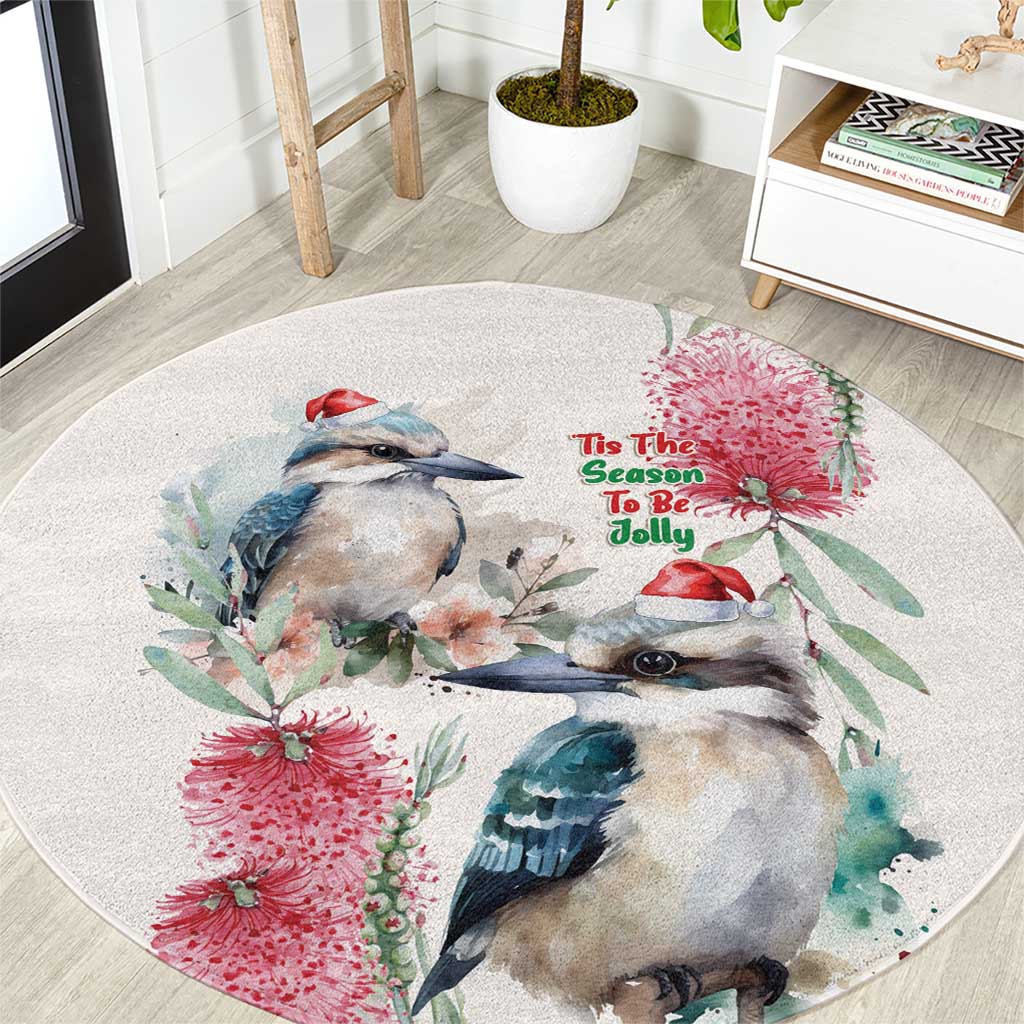 Australia Christmas Round Carpet Jolly Kookaburra Bottlebrush Watercolor - Aussie Hoodie