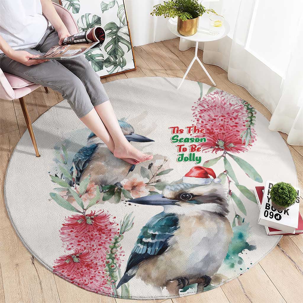 Australia Christmas Round Carpet Jolly Kookaburra Bottlebrush Watercolor - Aussie Hoodie