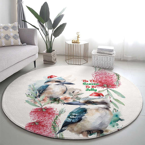 Australia Christmas Round Carpet Jolly Kookaburra Bottlebrush Watercolor - Aussie Hoodie