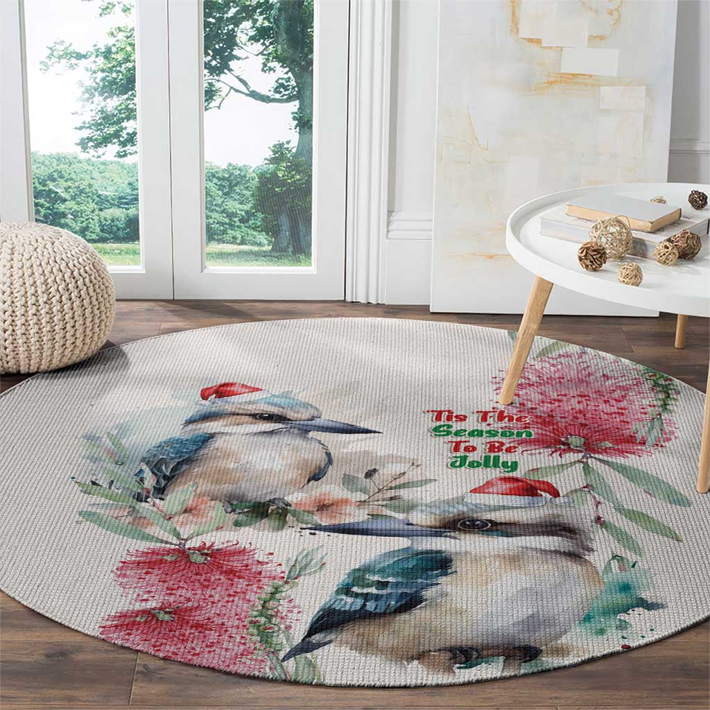 Australia Christmas Round Carpet Jolly Kookaburra Bottlebrush Watercolor - Aussie Hoodie