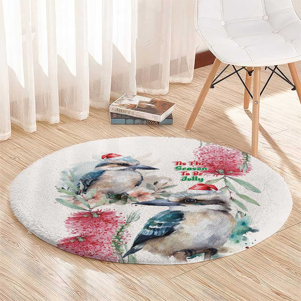 Australia Christmas Round Carpet Jolly Kookaburra Bottlebrush Watercolor - Aussie Hoodie