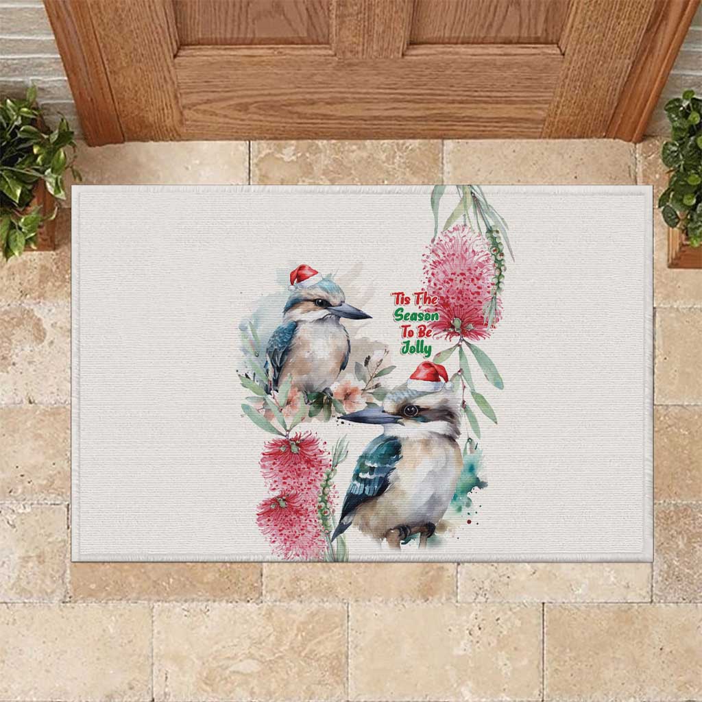 Australia Christmas Rubber Doormat Jolly Kookaburra Bottlebrush Watercolor - Aussie Hoodie