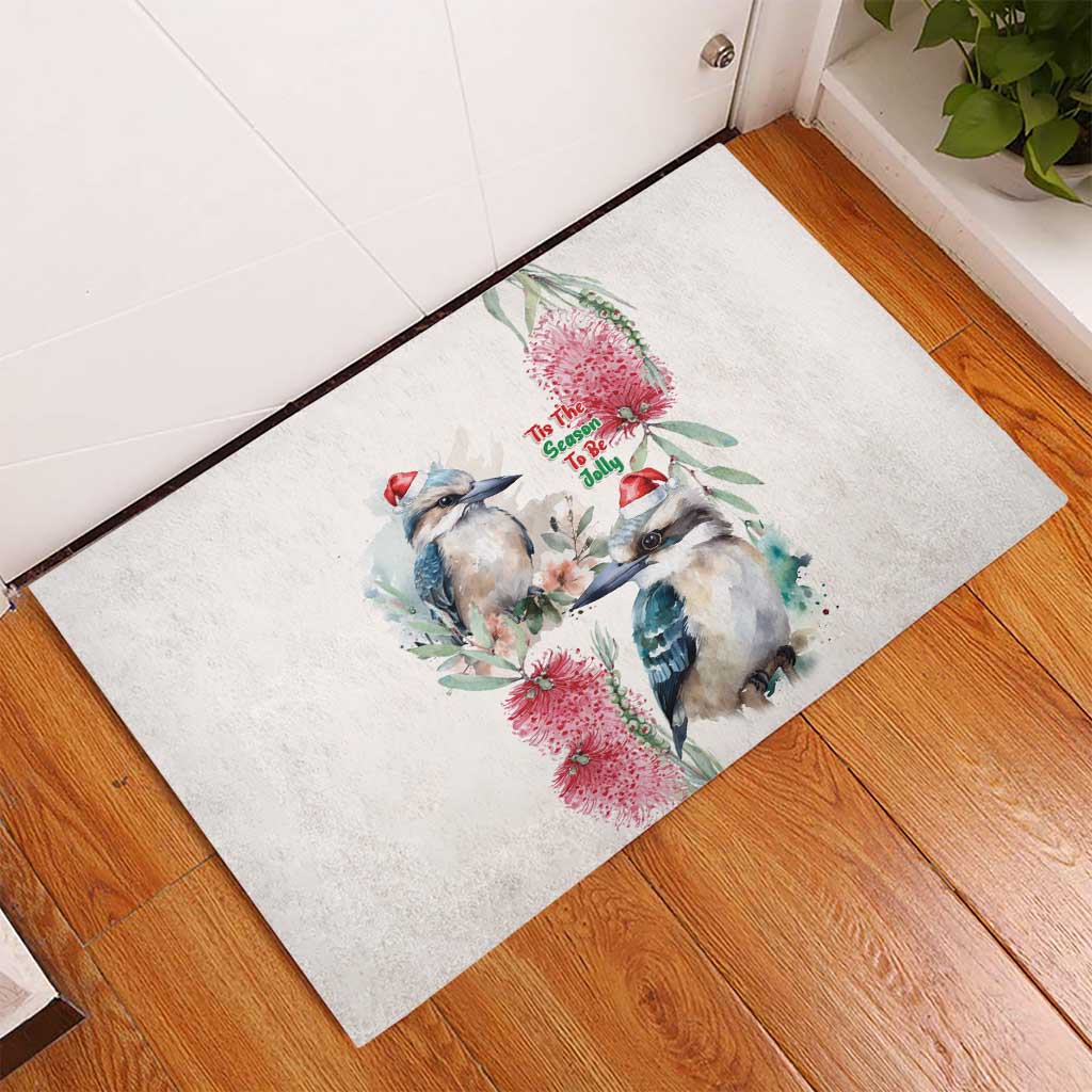 Australia Christmas Rubber Doormat Jolly Kookaburra Bottlebrush Watercolor - Aussie Hoodie