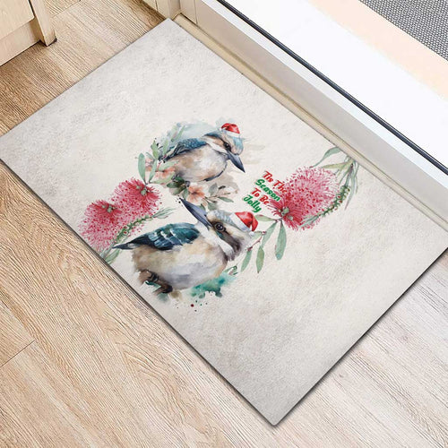 Australia Christmas Rubber Doormat Jolly Kookaburra Bottlebrush Watercolor - Aussie Hoodie