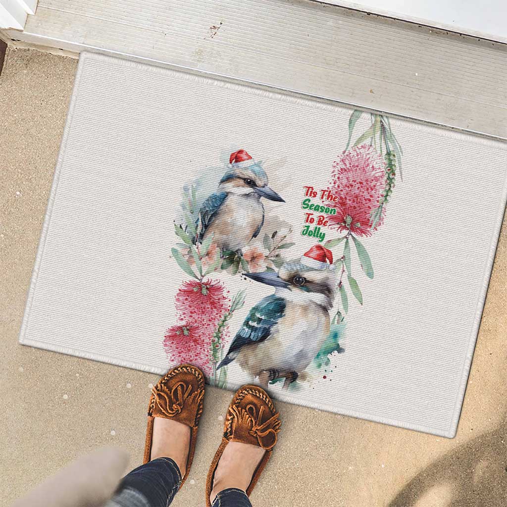 Australia Christmas Rubber Doormat Jolly Kookaburra Bottlebrush Watercolor - Aussie Hoodie