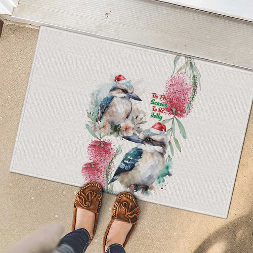 Australia Christmas Rubber Doormat Jolly Kookaburra Bottlebrush Watercolor - Aussie Hoodie