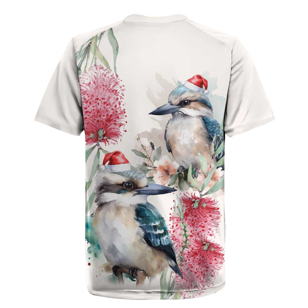 Australia Christmas Rugby Jersey Jolly Kookaburra Bottlebrush Watercolor - Aussie Hoodie