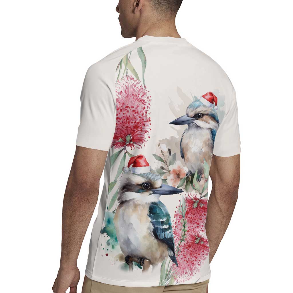 Australia Christmas Rugby Jersey Jolly Kookaburra Bottlebrush Watercolor - Aussie Hoodie