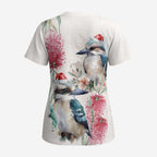 Australia Christmas Scrub Top Jolly Kookaburra Bottlebrush Watercolor - Aussie Hoodie