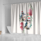 Australia Christmas Shower Curtain Jolly Kookaburra Bottlebrush Watercolor - Aussie Hoodie