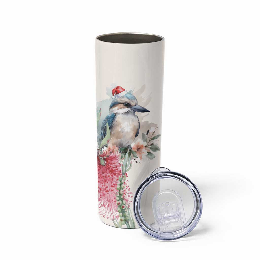 Australia Christmas Skinny Tumbler Jolly Kookaburra Bottlebrush Watercolor - Aussie Hoodie