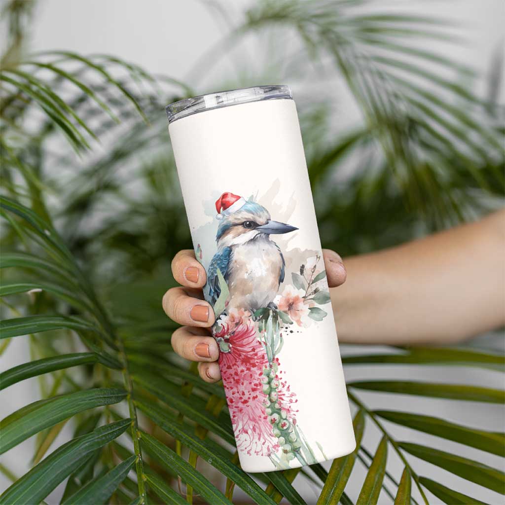 Australia Christmas Skinny Tumbler Jolly Kookaburra Bottlebrush Watercolor - Aussie Hoodie