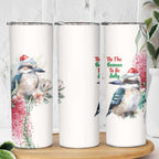 Australia Christmas Skinny Tumbler Jolly Kookaburra Bottlebrush Watercolor - Aussie Hoodie