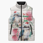 Australia Christmas Sleeveless Puffer Jacket Jolly Kookaburra Bottlebrush Watercolor - Aussie Hoodie