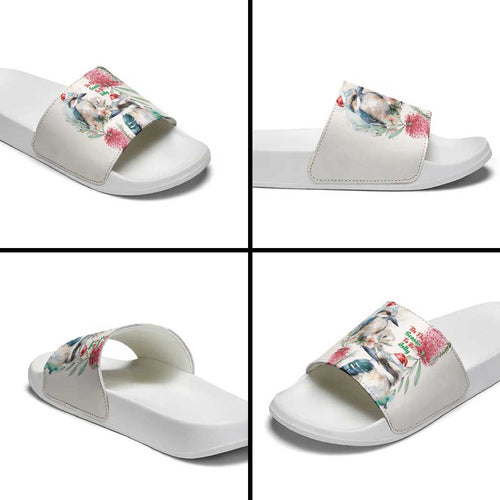 Australia Christmas Slide Sandals Jolly Kookaburra Bottlebrush Watercolor - Aussie Hoodie