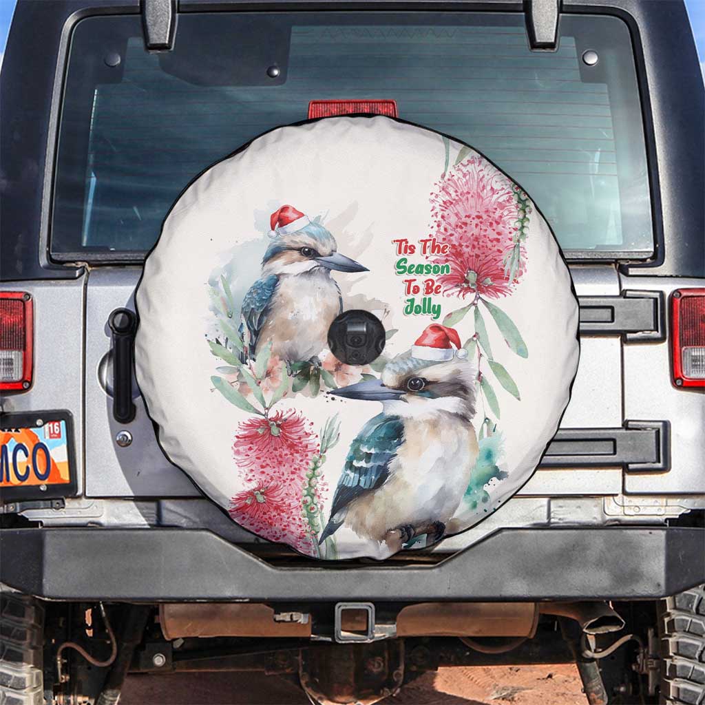Australia Christmas Spare Tire Cover Jolly Kookaburra Bottlebrush Watercolor - Aussie Hoodie