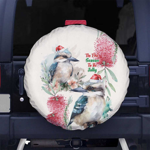 Australia Christmas Spare Tire Cover Jolly Kookaburra Bottlebrush Watercolor - Aussie Hoodie
