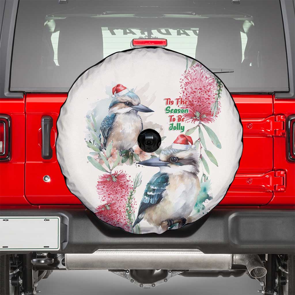 Australia Christmas Spare Tire Cover Jolly Kookaburra Bottlebrush Watercolor - Aussie Hoodie