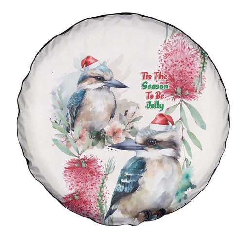 Australia Christmas Spare Tire Cover Jolly Kookaburra Bottlebrush Watercolor - Aussie Hoodie