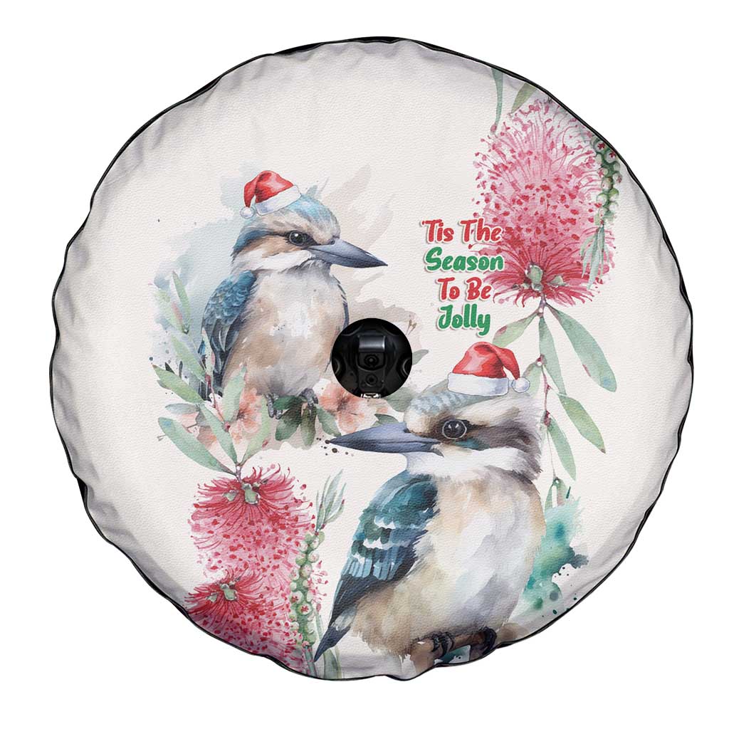 Australia Christmas Spare Tire Cover Jolly Kookaburra Bottlebrush Watercolor - Aussie Hoodie