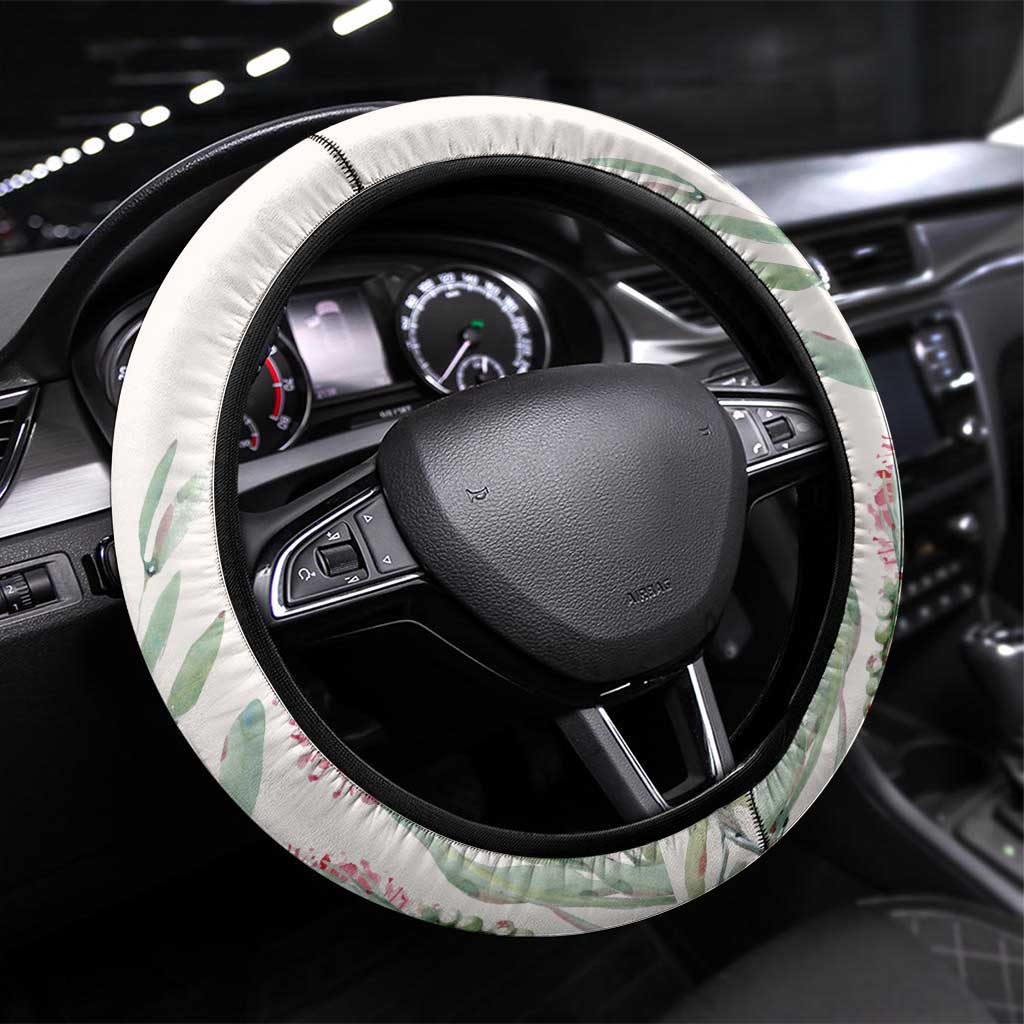 Australia Christmas Steering Wheel Cover Jolly Kookaburra Bottlebrush Watercolor - Aussie Hoodie
