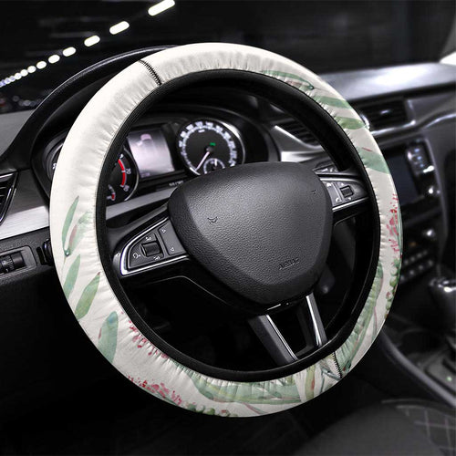 Australia Christmas Steering Wheel Cover Jolly Kookaburra Bottlebrush Watercolor - Aussie Hoodie