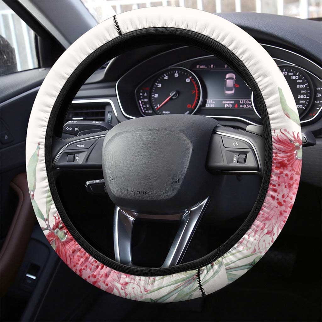 Australia Christmas Steering Wheel Cover Jolly Kookaburra Bottlebrush Watercolor - Aussie Hoodie