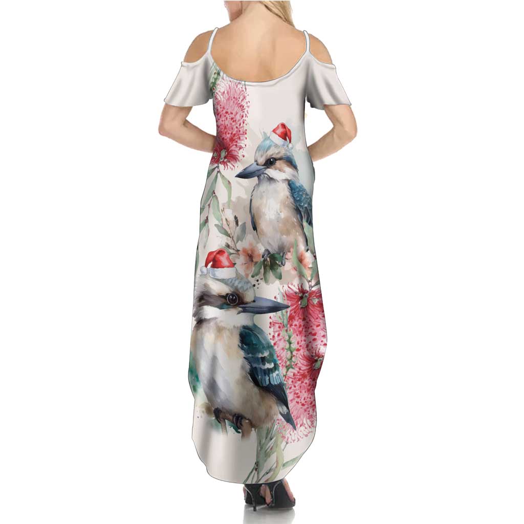 Australia Christmas Summer Maxi Dress Jolly Kookaburra Bottlebrush Watercolor - Aussie Hoodie