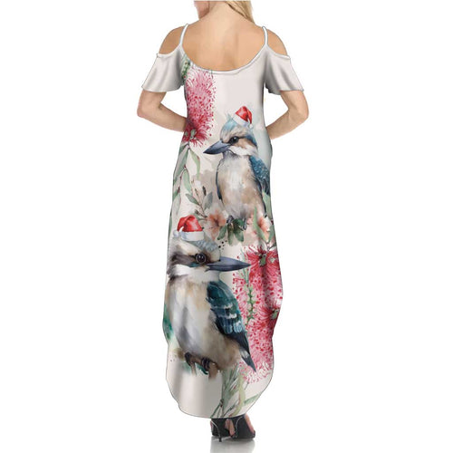 Australia Christmas Summer Maxi Dress Jolly Kookaburra Bottlebrush Watercolor - Aussie Hoodie