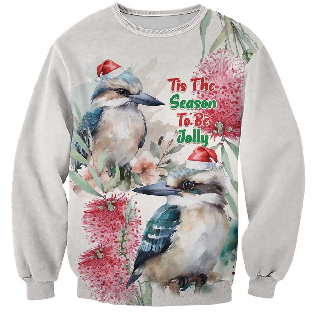 Australia Christmas Sweatshirt Jolly Kookaburra Bottlebrush Watercolor - Aussie Hoodie