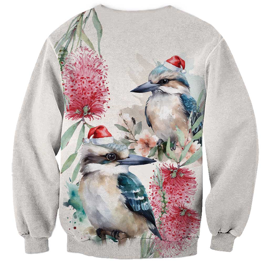 Australia Christmas Sweatshirt Jolly Kookaburra Bottlebrush Watercolor - Aussie Hoodie