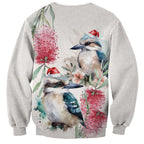 Australia Christmas Sweatshirt Jolly Kookaburra Bottlebrush Watercolor - Aussie Hoodie