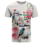 Australia Christmas T Shirt Jolly Kookaburra Bottlebrush Watercolor - Aussie Hoodie