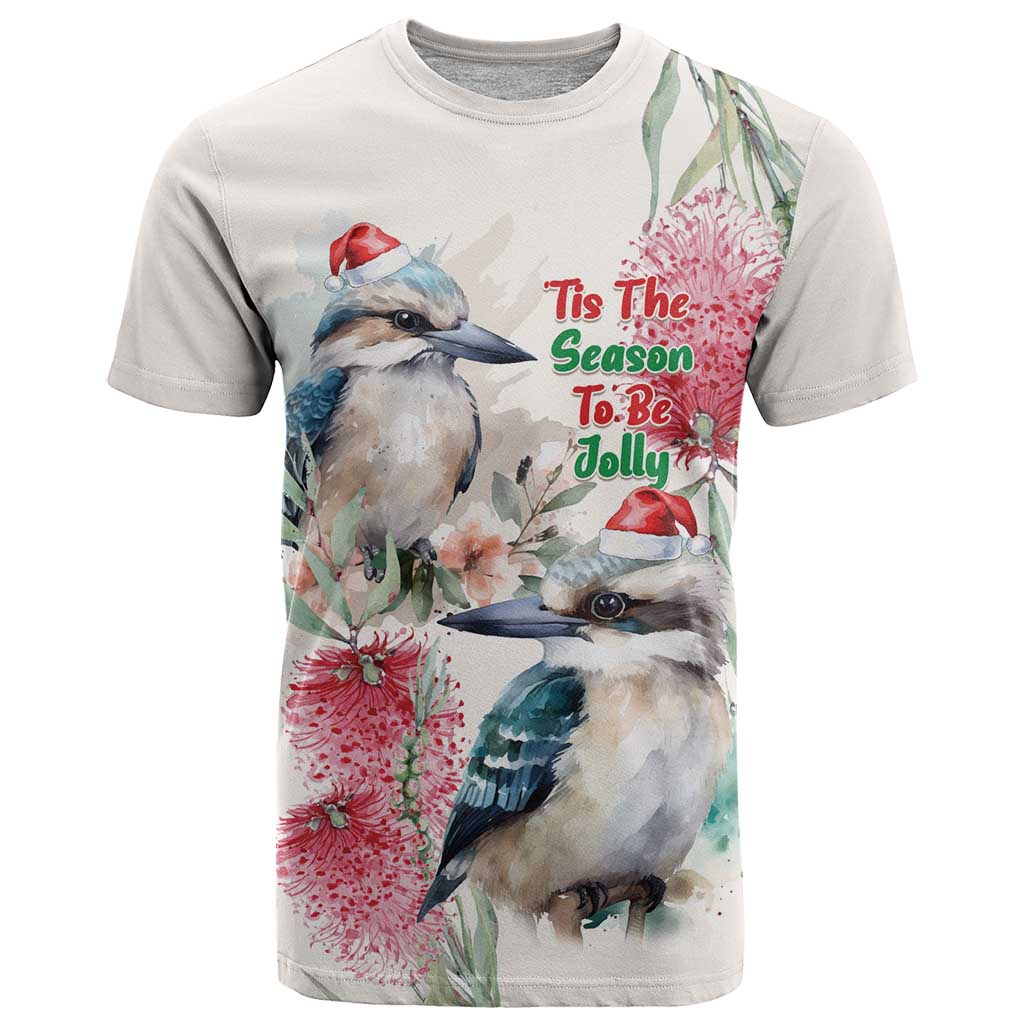 Australia Christmas T Shirt Jolly Kookaburra Bottlebrush Watercolor - Aussie Hoodie