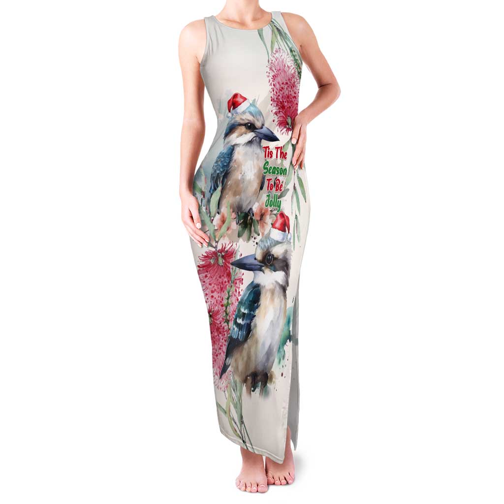 Australia Christmas Tank Maxi Dress Jolly Kookaburra Bottlebrush Watercolor - Aussie Hoodie